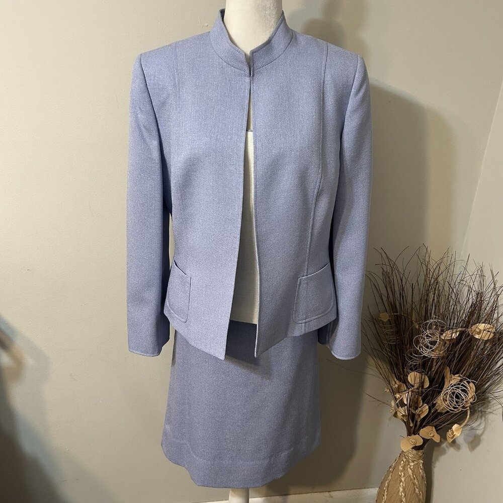 Vtg Stresa Women 3pc Skirt Suit Set Jacket Tank Skirt Purple Cream Lined Sz 16